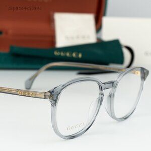 BRAND NEW Gucci GG0551O 013 Transparent Light Blue Demo Oval Unisex Eyeglasses